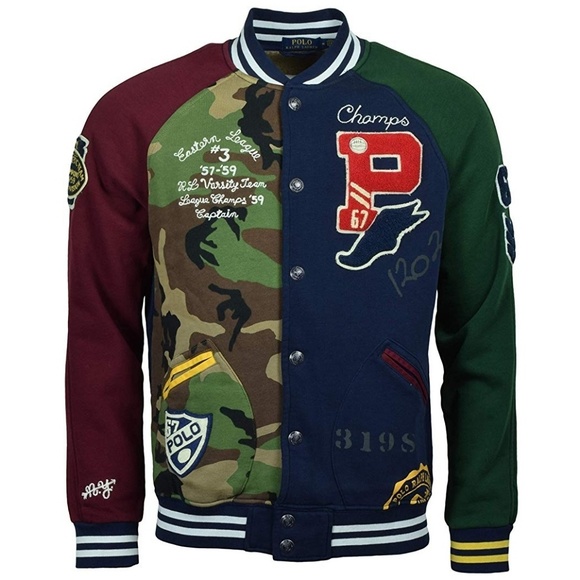 ralph lauren patchwork baseball jacket